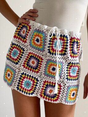 Calzedonia Crochet Granny Square Boho Beach Cover-up Skirt NWT Size M/L